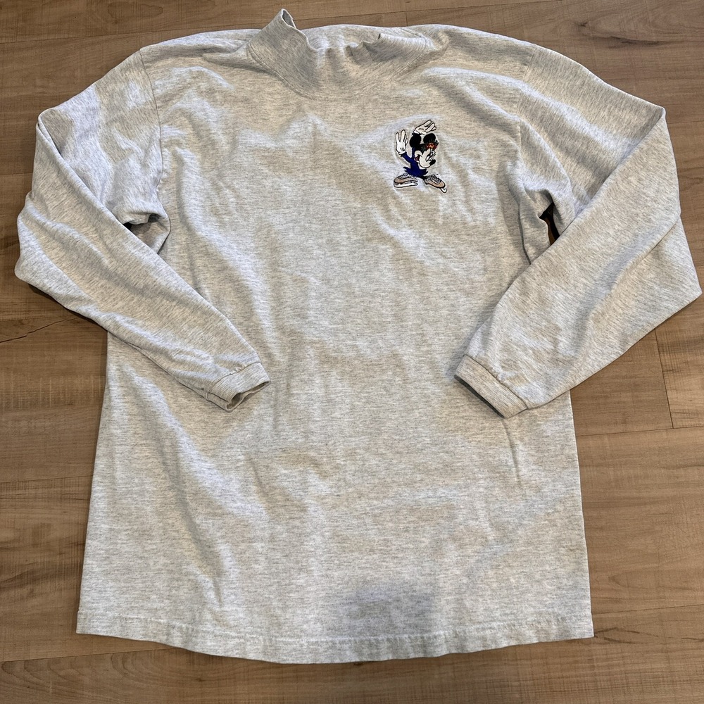 Mickey Unlimited Vintage Tee Long Sleeve Mock Neck Embroidered‎ Disney Minnie